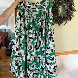 Cato Green Floral A-Line Skirt with Black & White Blooms